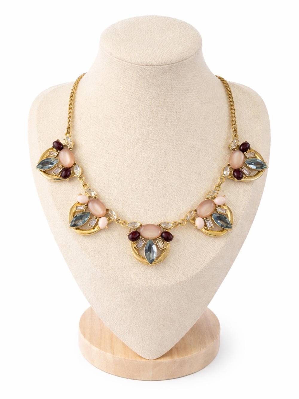 The Limited‎ Statement Gold Tone Necklace Pink Cabochon Multi Stone Bib Necklace